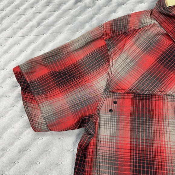 Harley Davidson Shirt Men Large Gray Red Buffalo Plaid Flannel Short Sleeve Logo - Picture 5 of 10